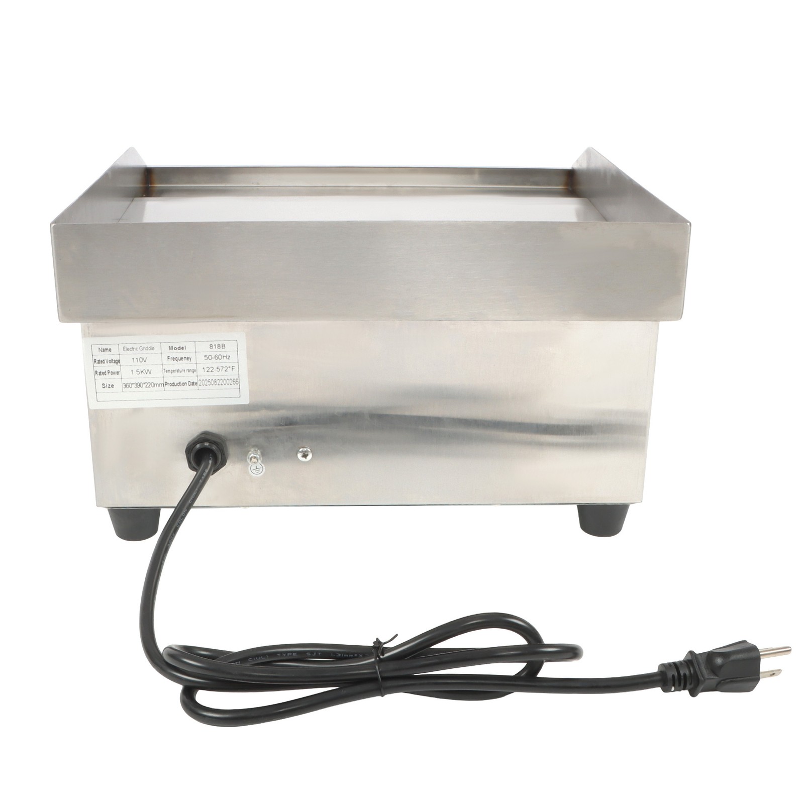 Adjustable Temp Electric Griddle, 1500W, 14in Stainless Steel Flat Grill