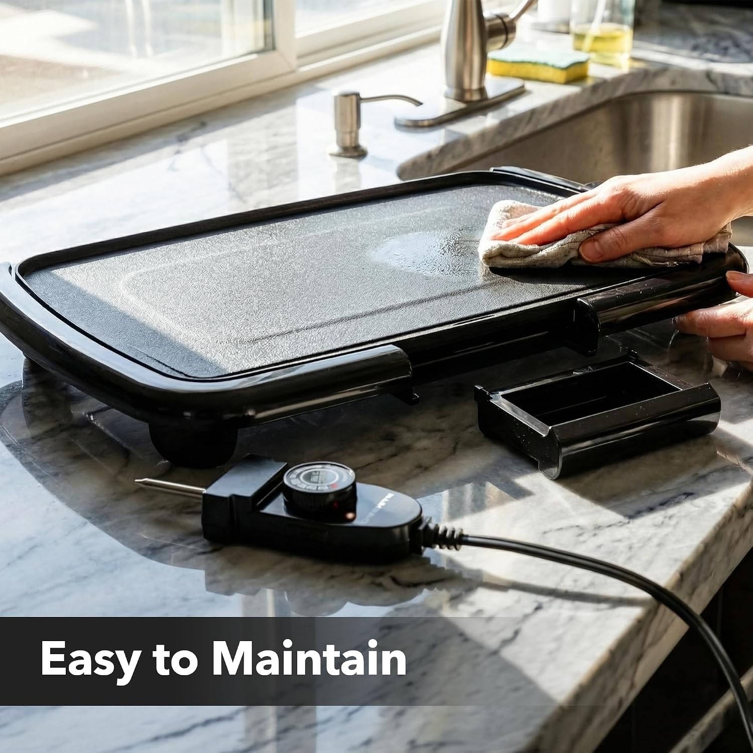 Electric Griddle with 16 x 10 Inch Flat Non-Stick Cooking Surface Removable and