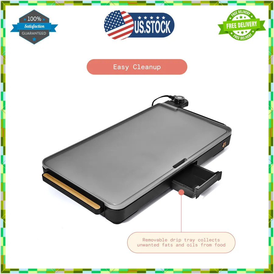 Beautiful Drew Barrymore XL Electric Griddle 12 x 22 Nonstick Black Sesame