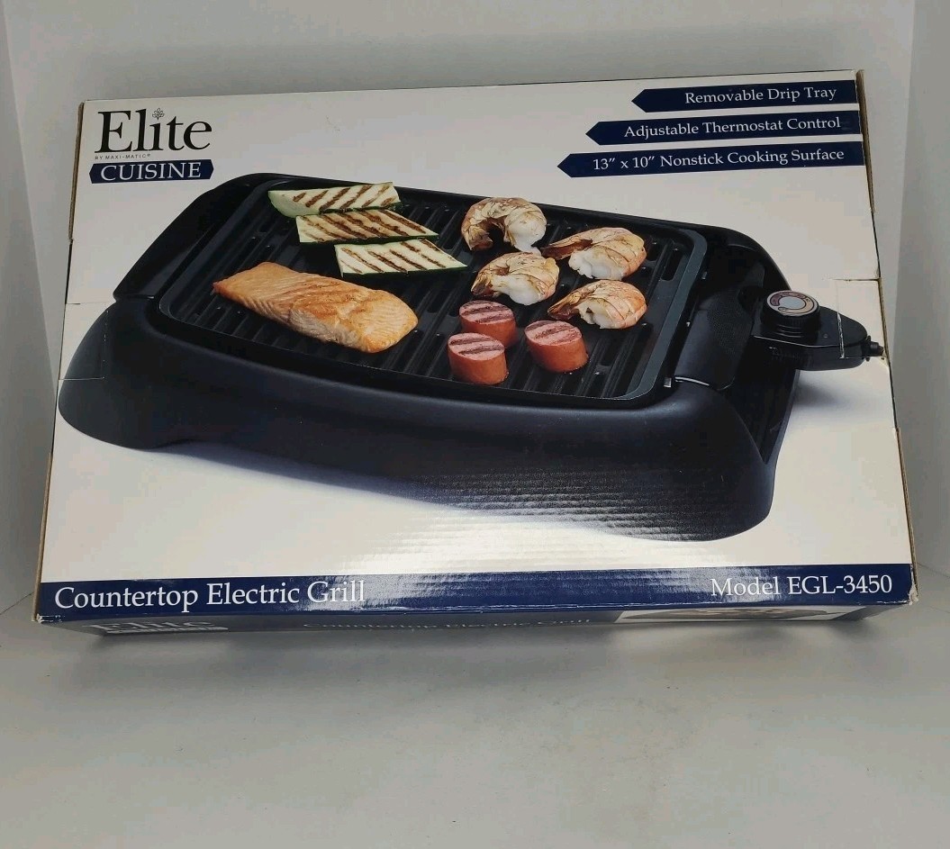 Elite Gourmet Countertop Indoor Grill 13″x10″ Nonstick Cooking Surface EGL-3450