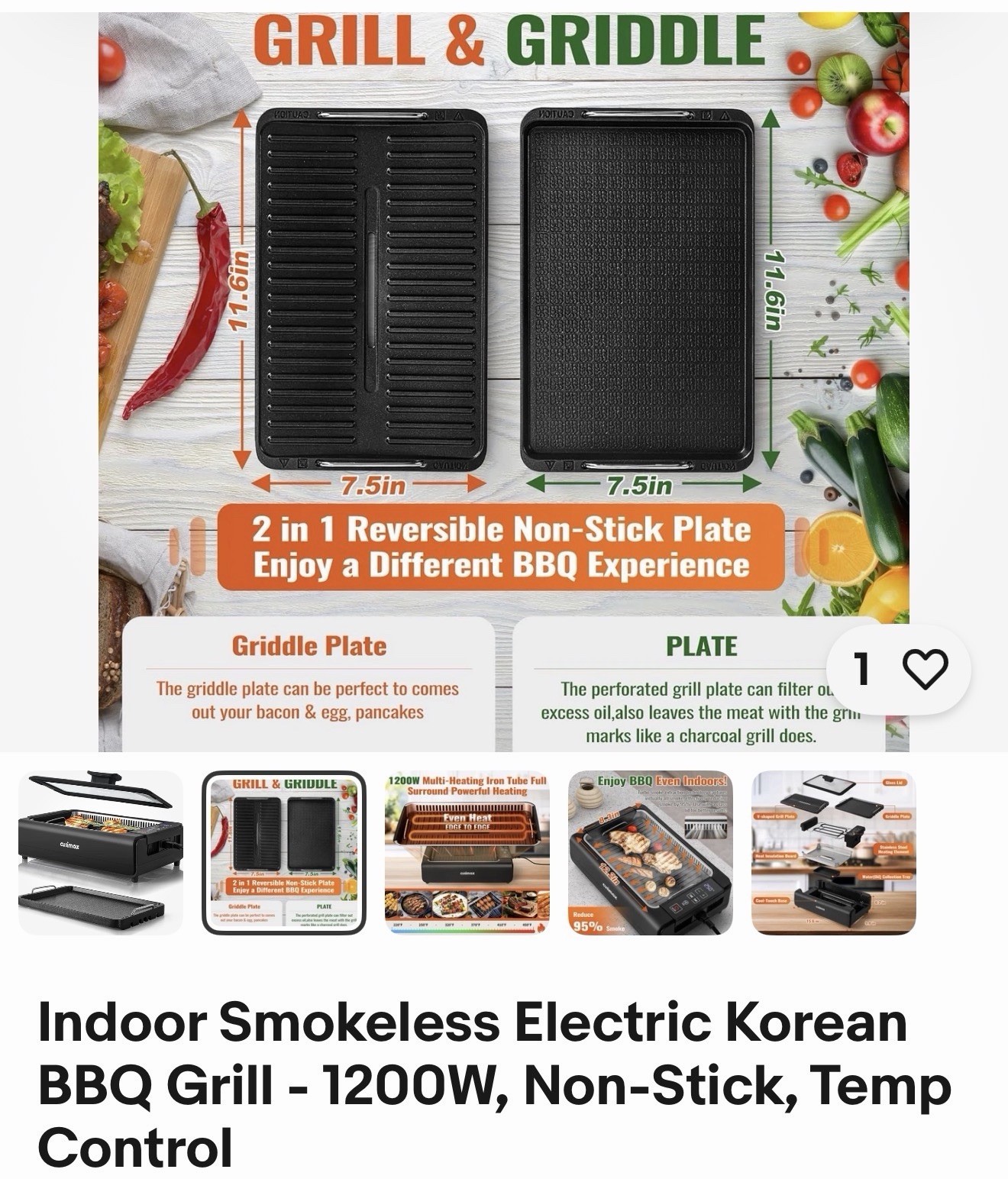 Indoor Smokeless Electric Korean BBQ Grill – 1200W, Non-Stick, Temp Control