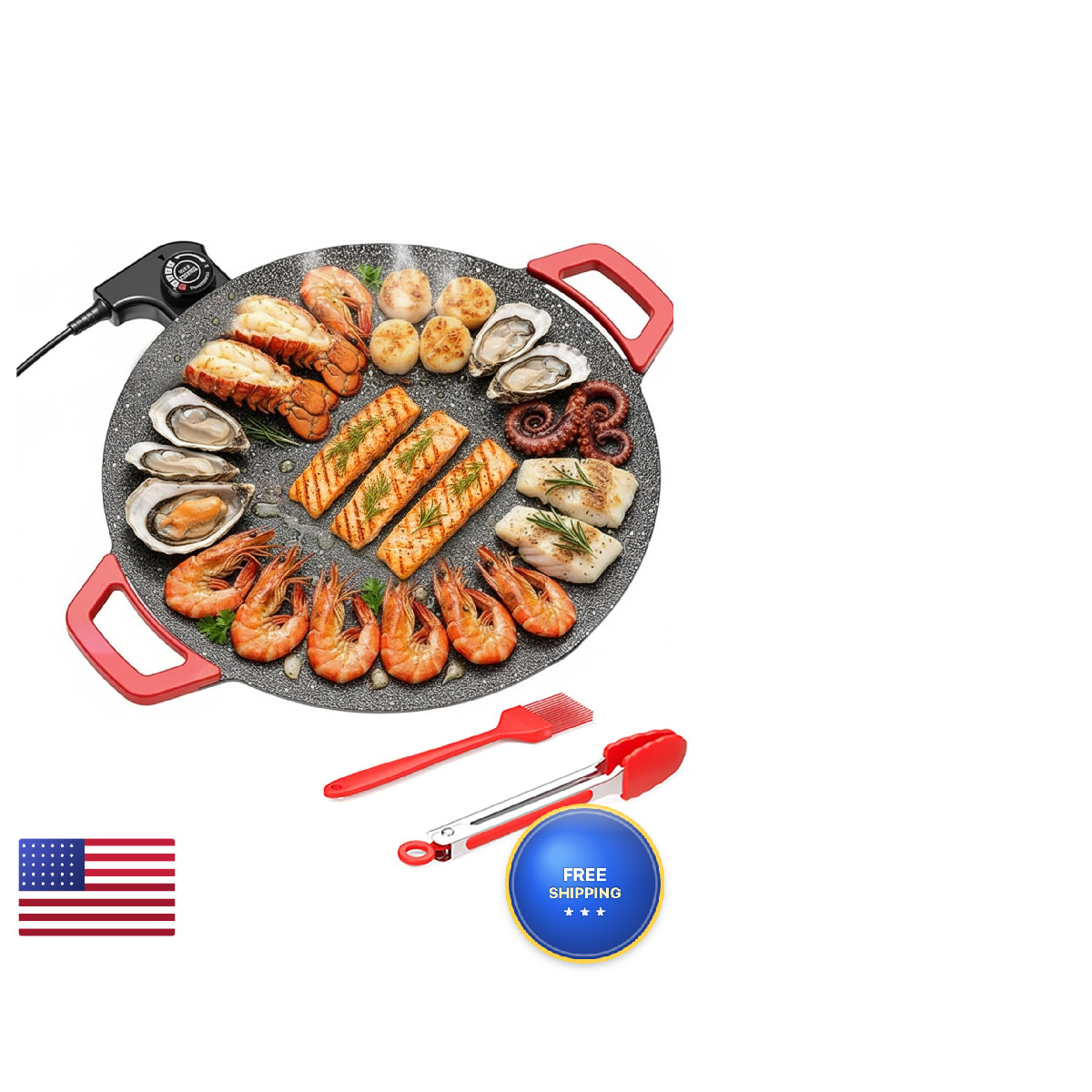 Dzanwo Electric Indoor Grill Nonstick Smokeless 14 Inch Round Griddle