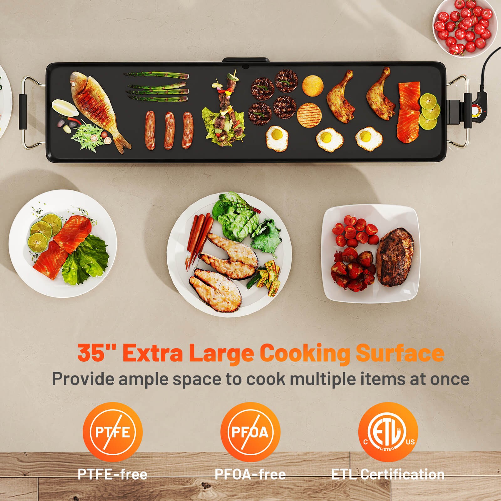 27″ Large Electric Griddle with Adjustable Temperature Thermostats and Drip Tray