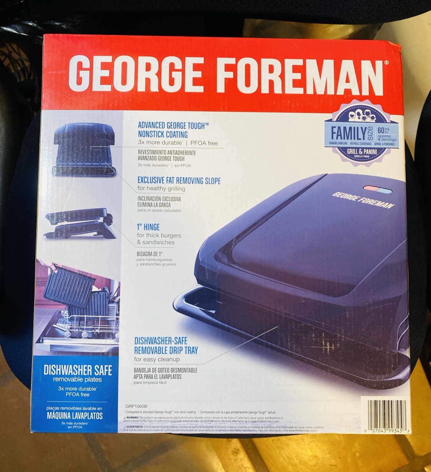 NOB George Foreman GRP1060B-TX Family Size Removable Plate Grill Black Sealed