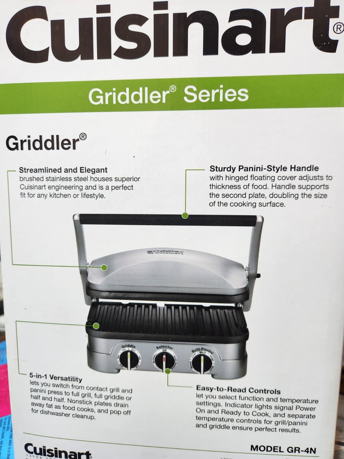 Cuisinart Griddler GR-4N 5-in-1 Full Grill Griddle Half/Half Panini Press NEW!!