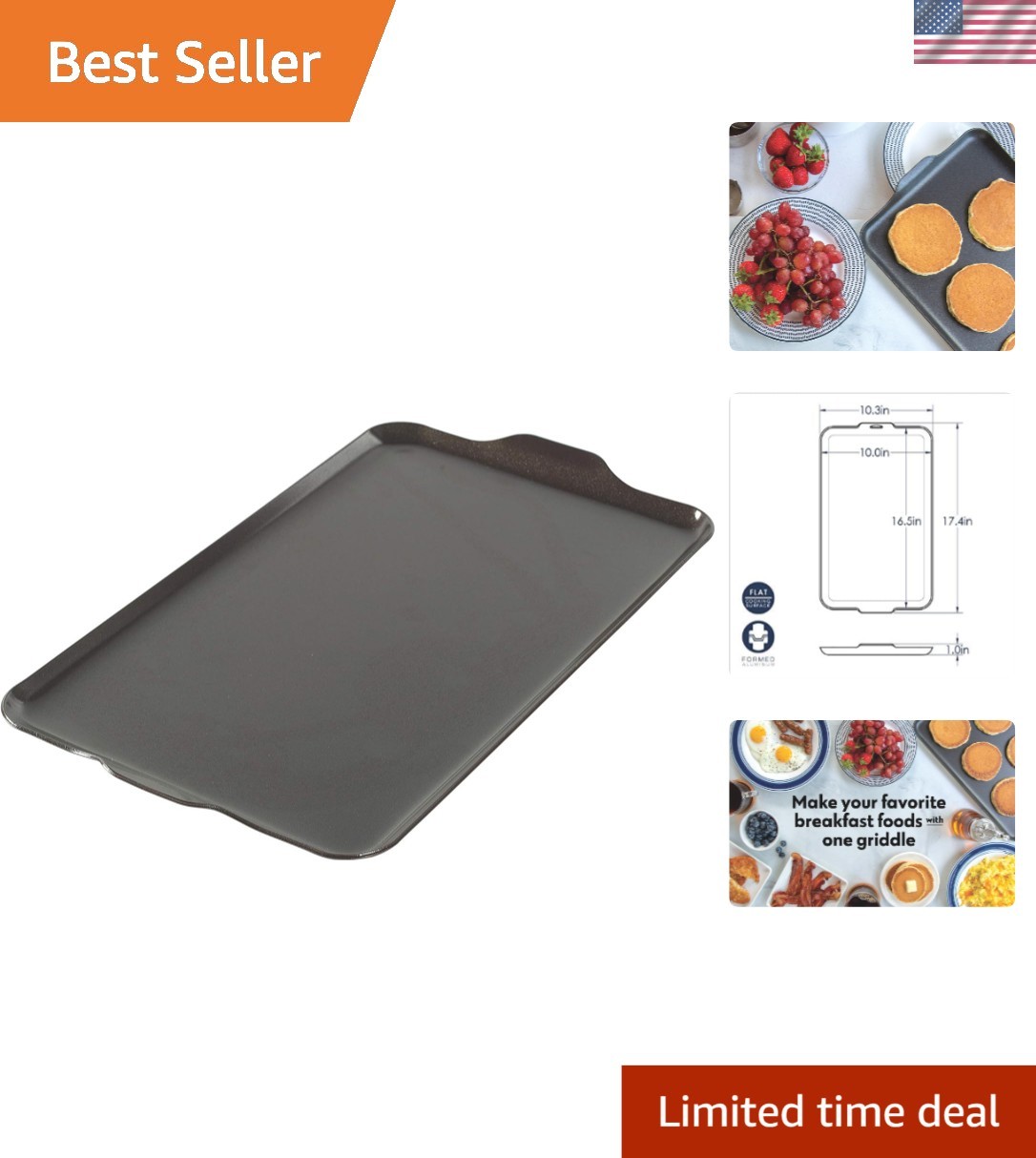 Versatile Two Burner Griddle – Non-Stick, 10.3 x 17.4 inches in Elegant Black