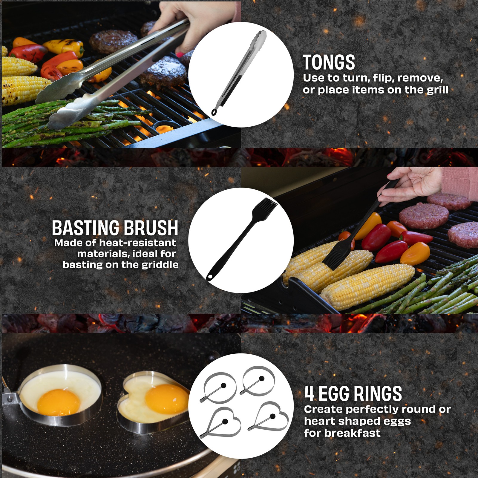 Griddle Accessories 28PC Grill Set with Spatulas, Tongs, Cleaner, Dome, and Bag