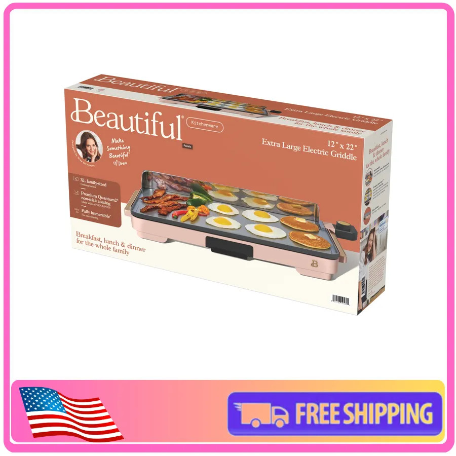 Beautiful Drew Barrymore 12×22 XL Electric Griddle Ceramic Nonstick Rose Gold