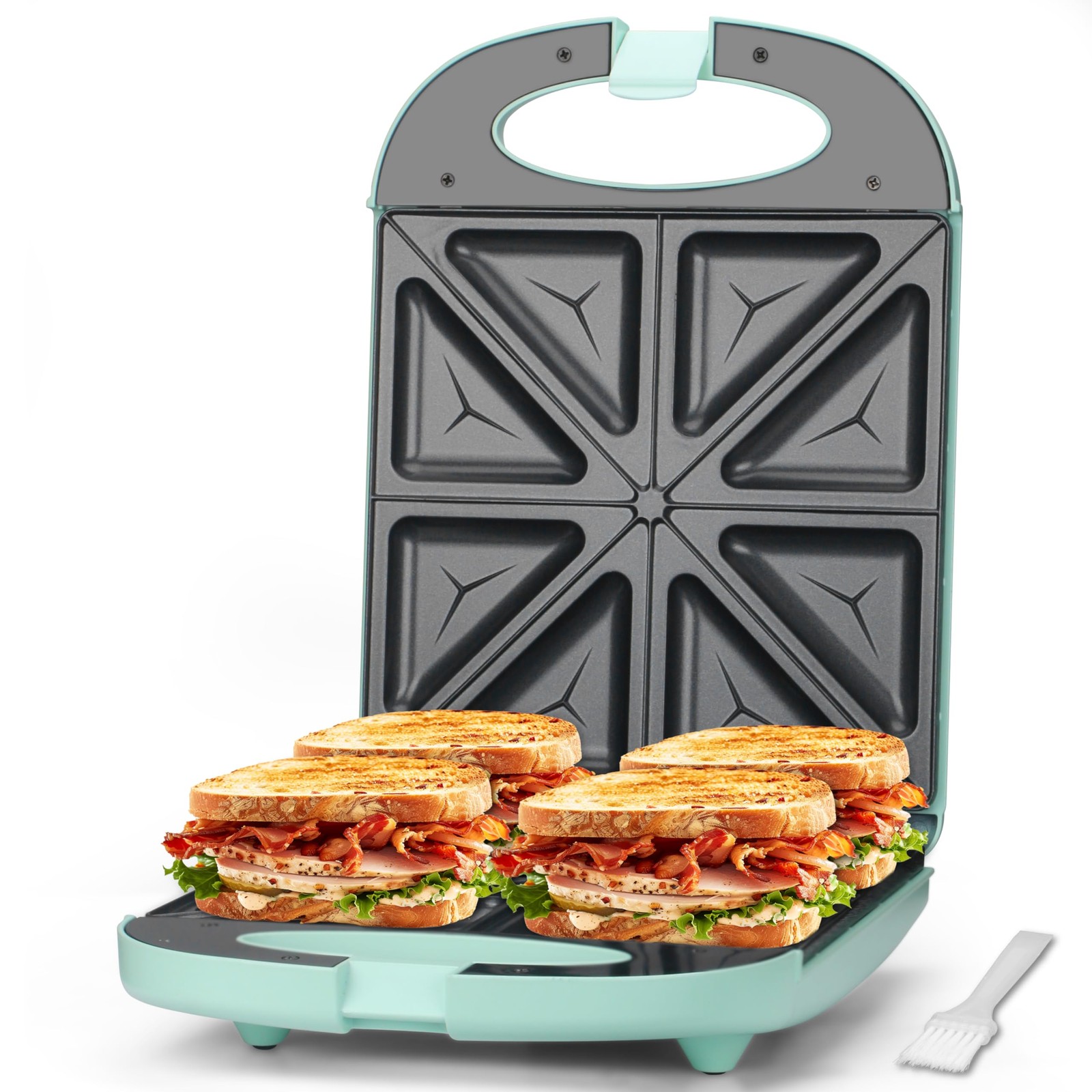 Electric Breakfast Sandwich Maker 4 Slice Panini Grill Press Aqua Kitchen Tool