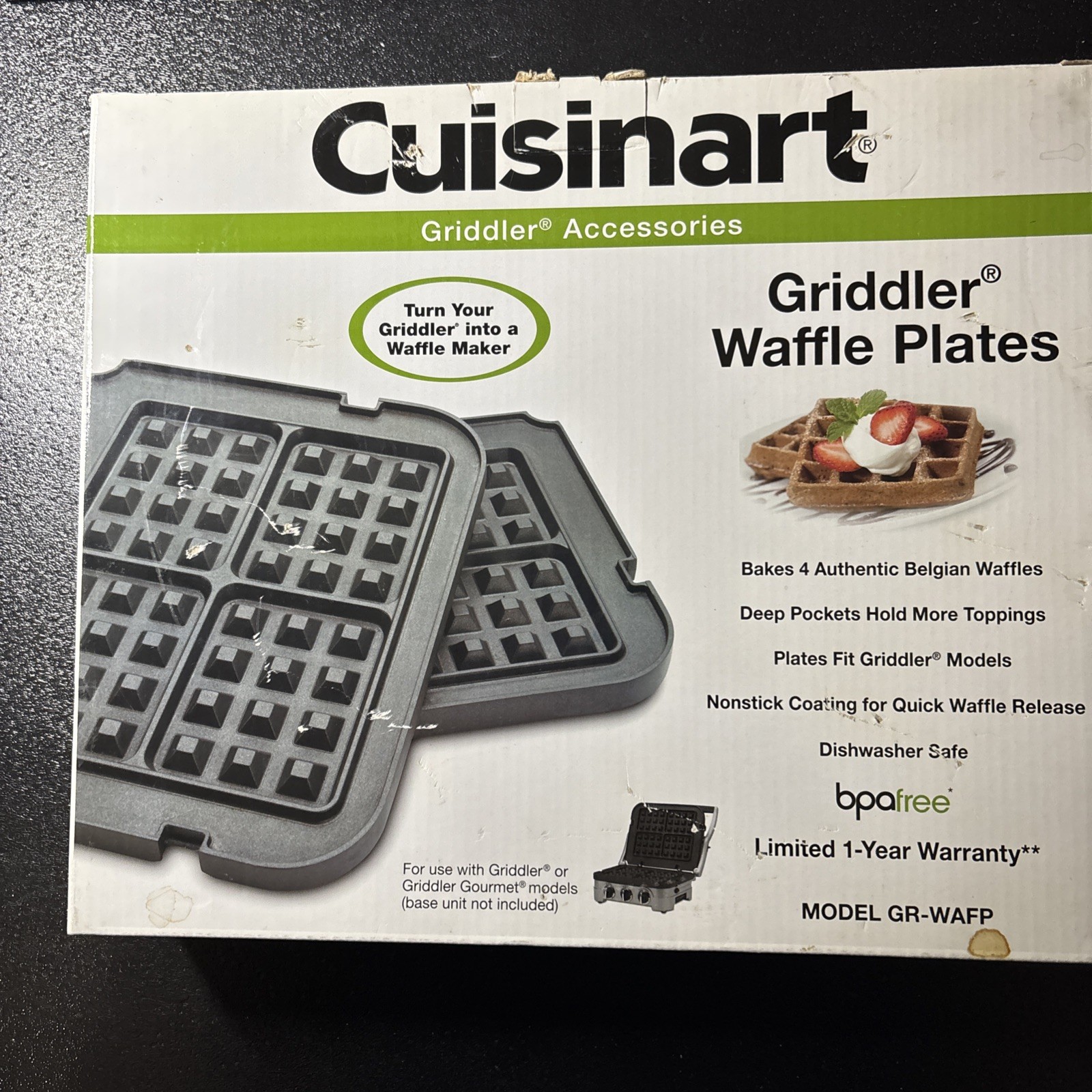 Cuisinart Griddler Waffle Plates GR-WAFP Belgian Nonstick D/W Safe Set of 2