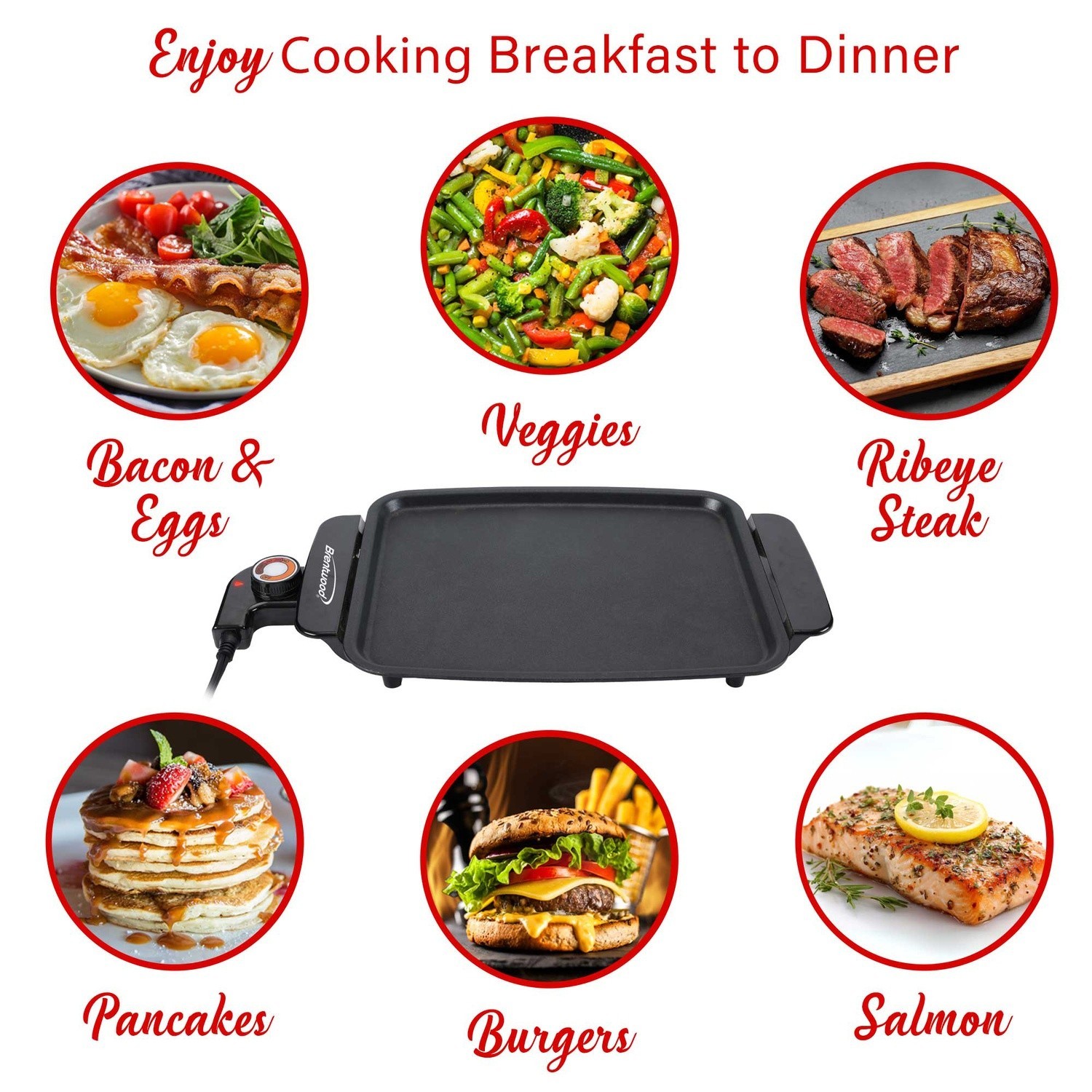 Brentwood 12-In. x 10-In. 1,200-Watt Electric Griddle with Ceramic Non-Stick Coa