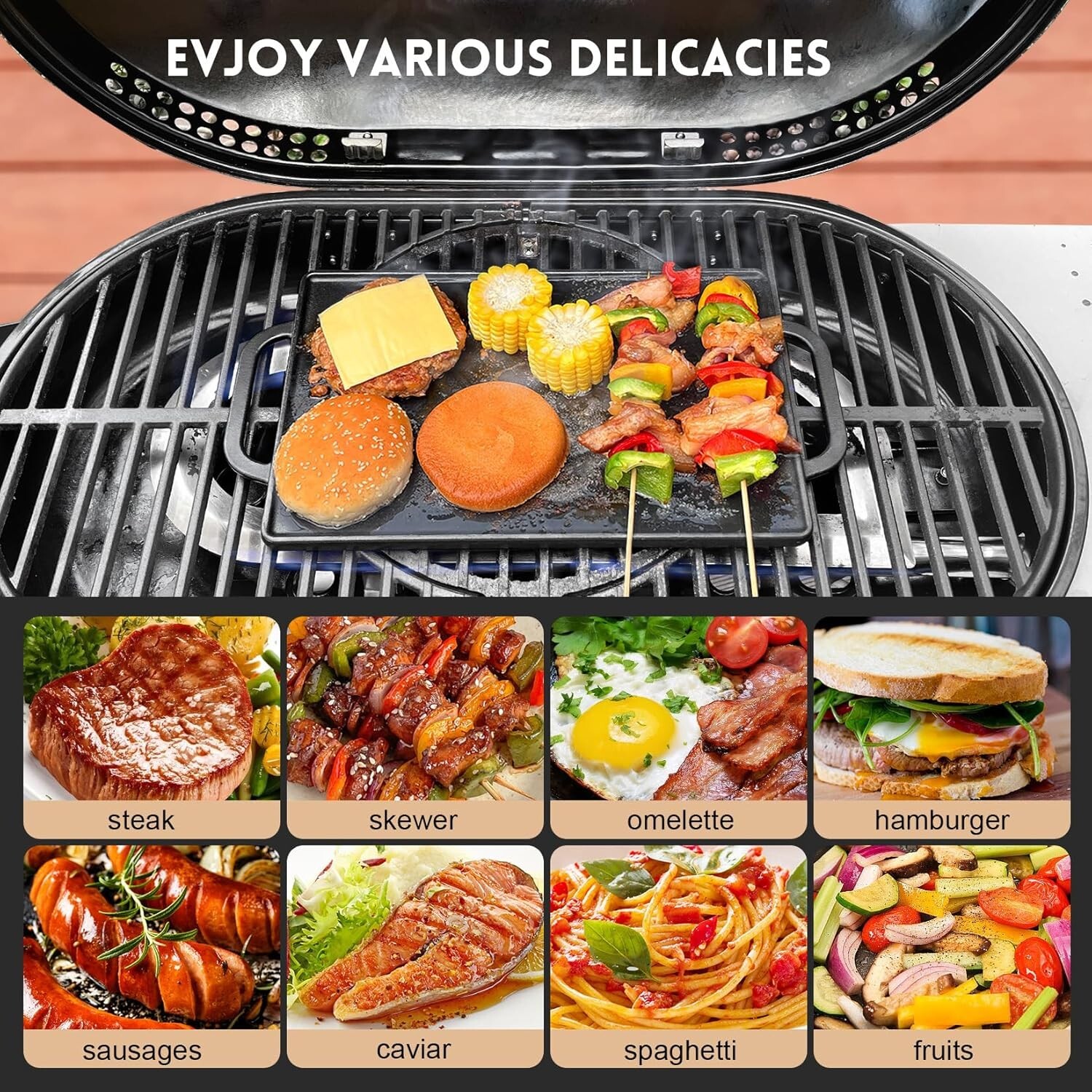 Cast Iron Reversible Grill Griddle, Double Sided for Gas Grills and Stove Tops