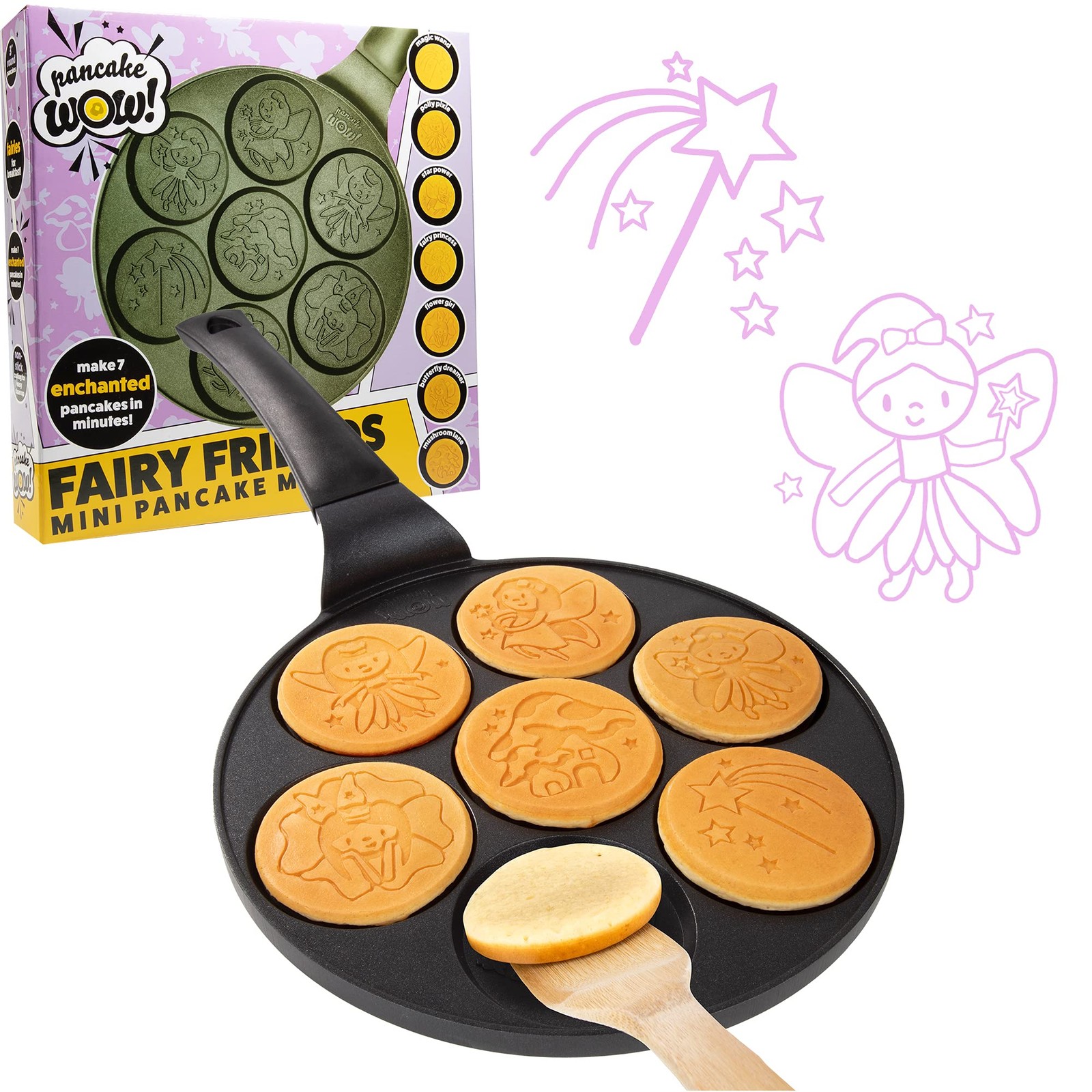 CucinaPro Fairy Friends Mini Pancake Pan- Make 7 Unique Flapjacks- Nonstick