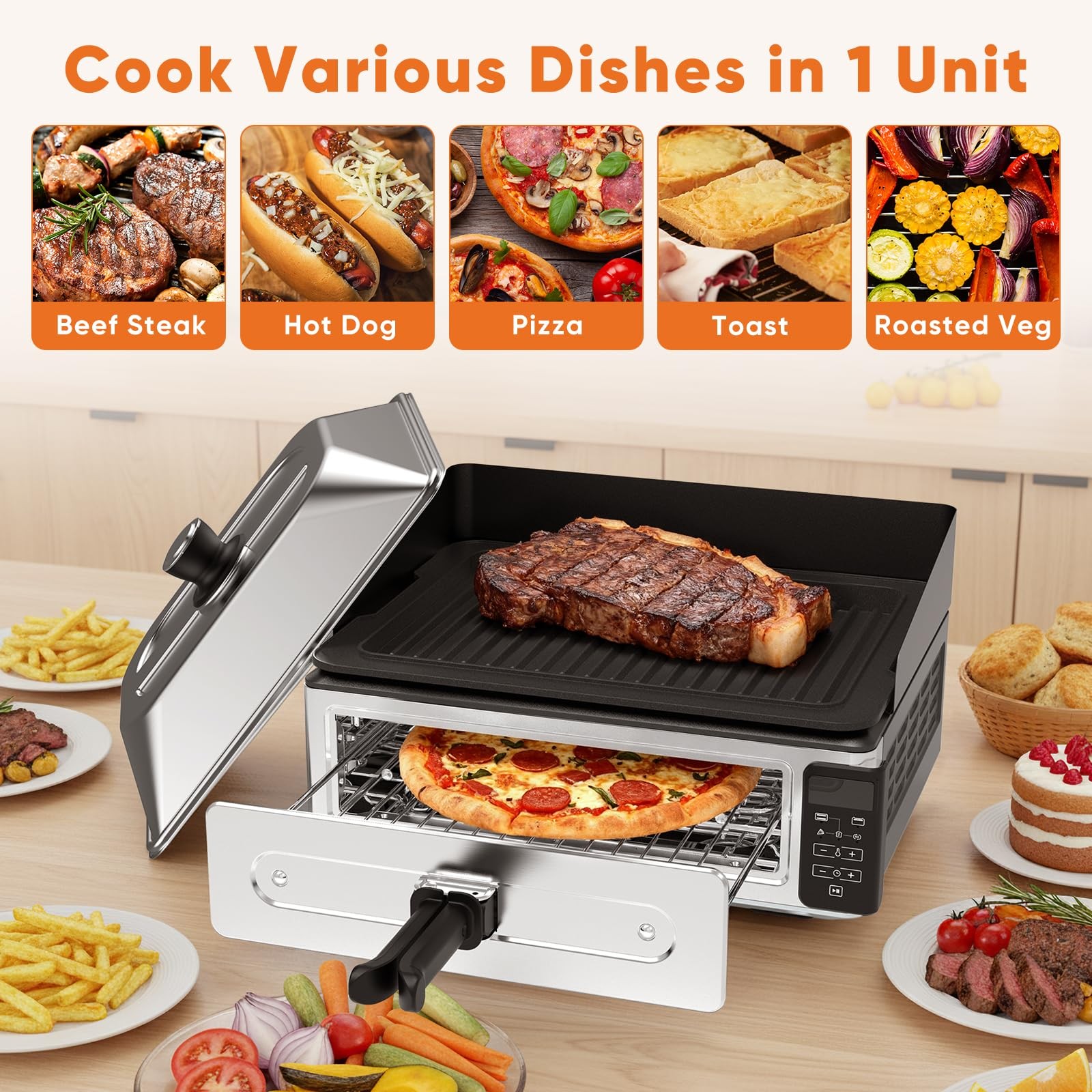 17″ Electric Griddle & Indoor Grill, Nonstick Large Griddle Pan for Steak, Bu…