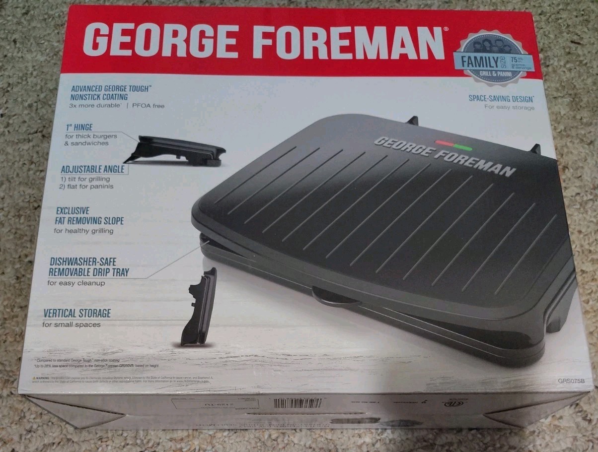 George Foreman Family Size 5-Serving Nonstick Electric Grill –Indoor Cooking NEW