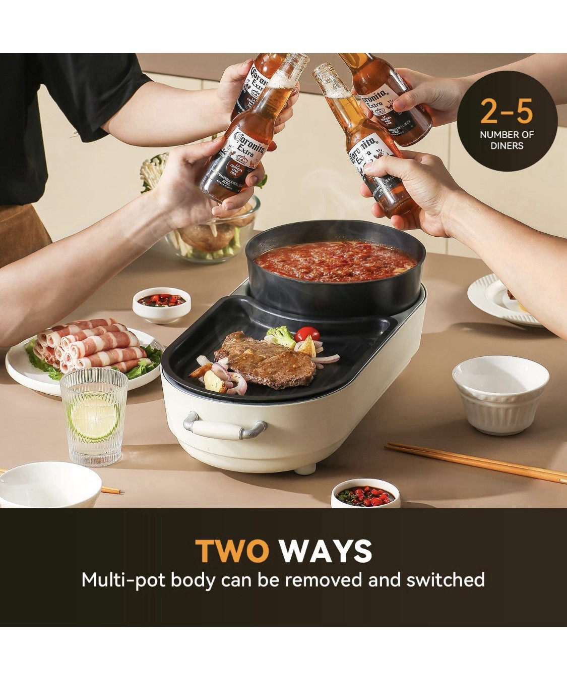 Hot Pot with Grill, Korean BBQ Grill Indoor Hotpot Pot Electric Combo 2 in 1