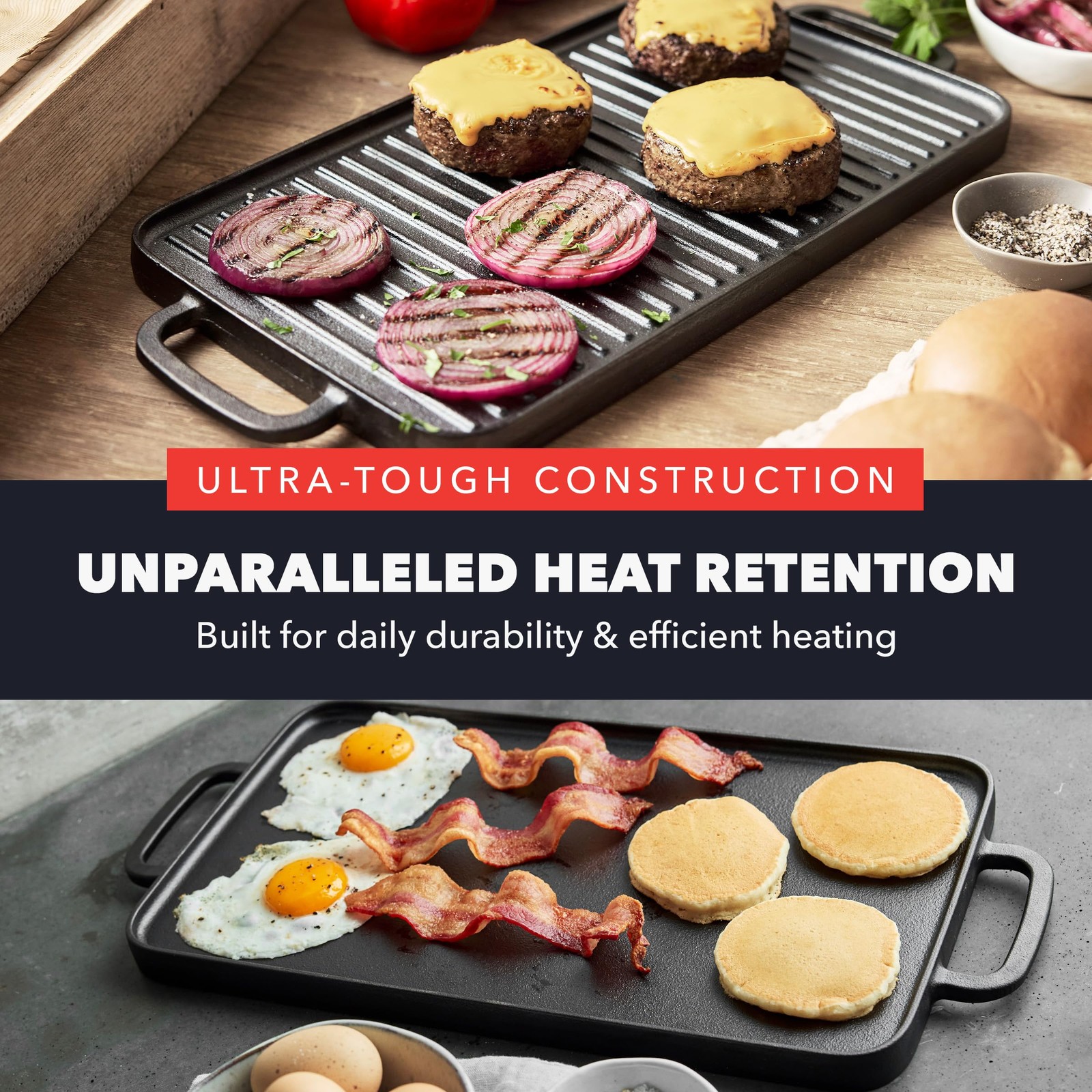 Bobby Flay GreenPan Cast Iron Reversible Grill Griddle 16.5 x 9.5 Preseasoned