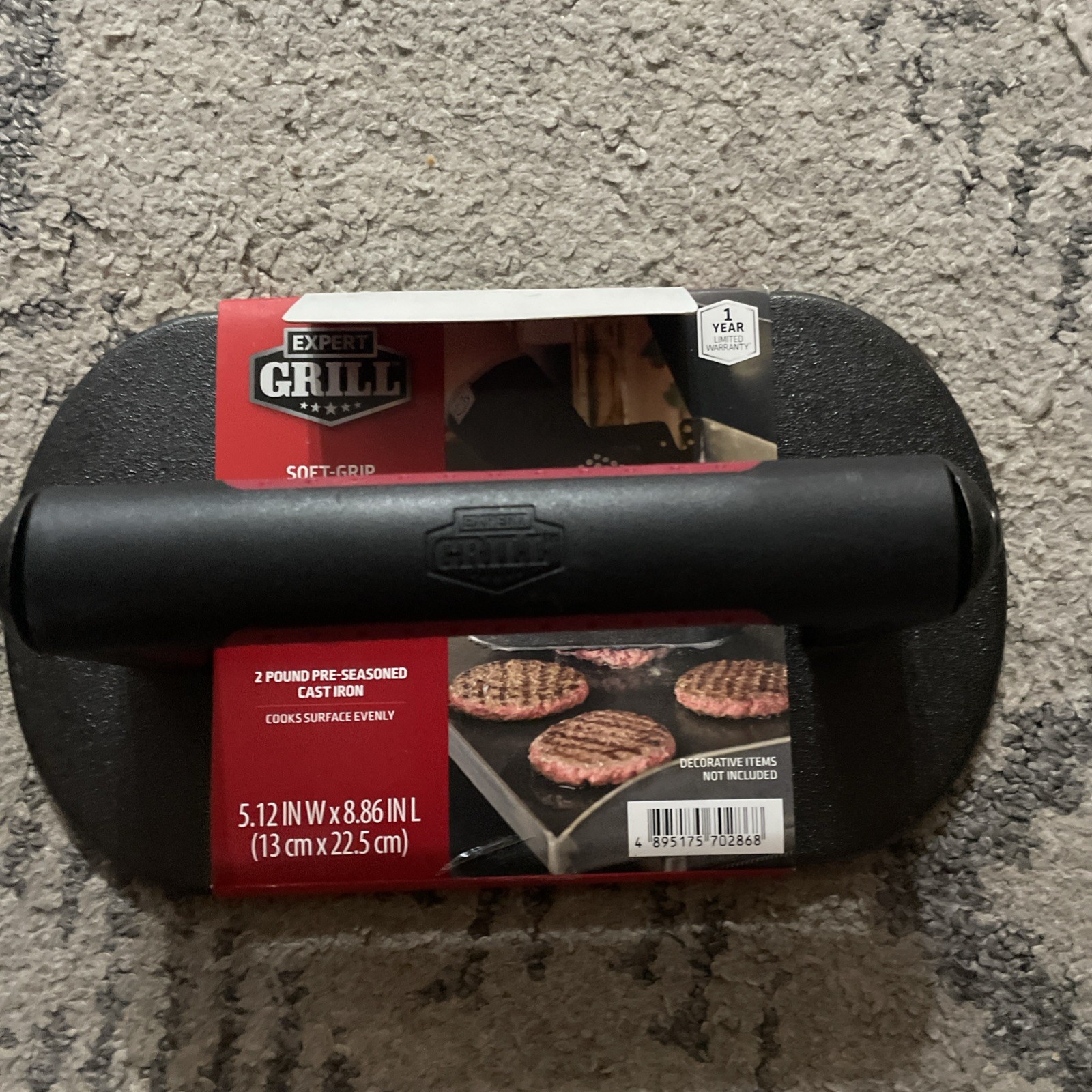 Expert Grill Griddle Press 2 Pound Seasoned Cast Iron New