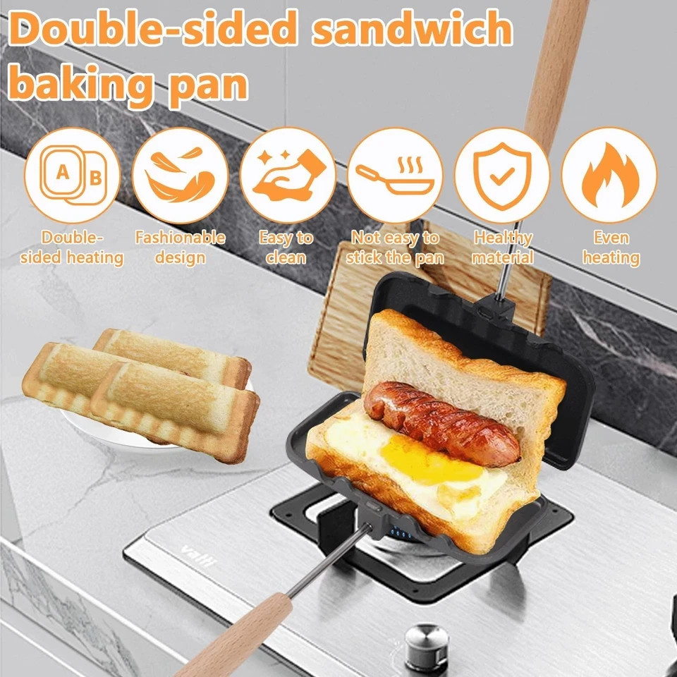 Hot Sandwich Maker, 4w1h Sandwich Maker Double Sided Pie Iron Non-Stick Cast …