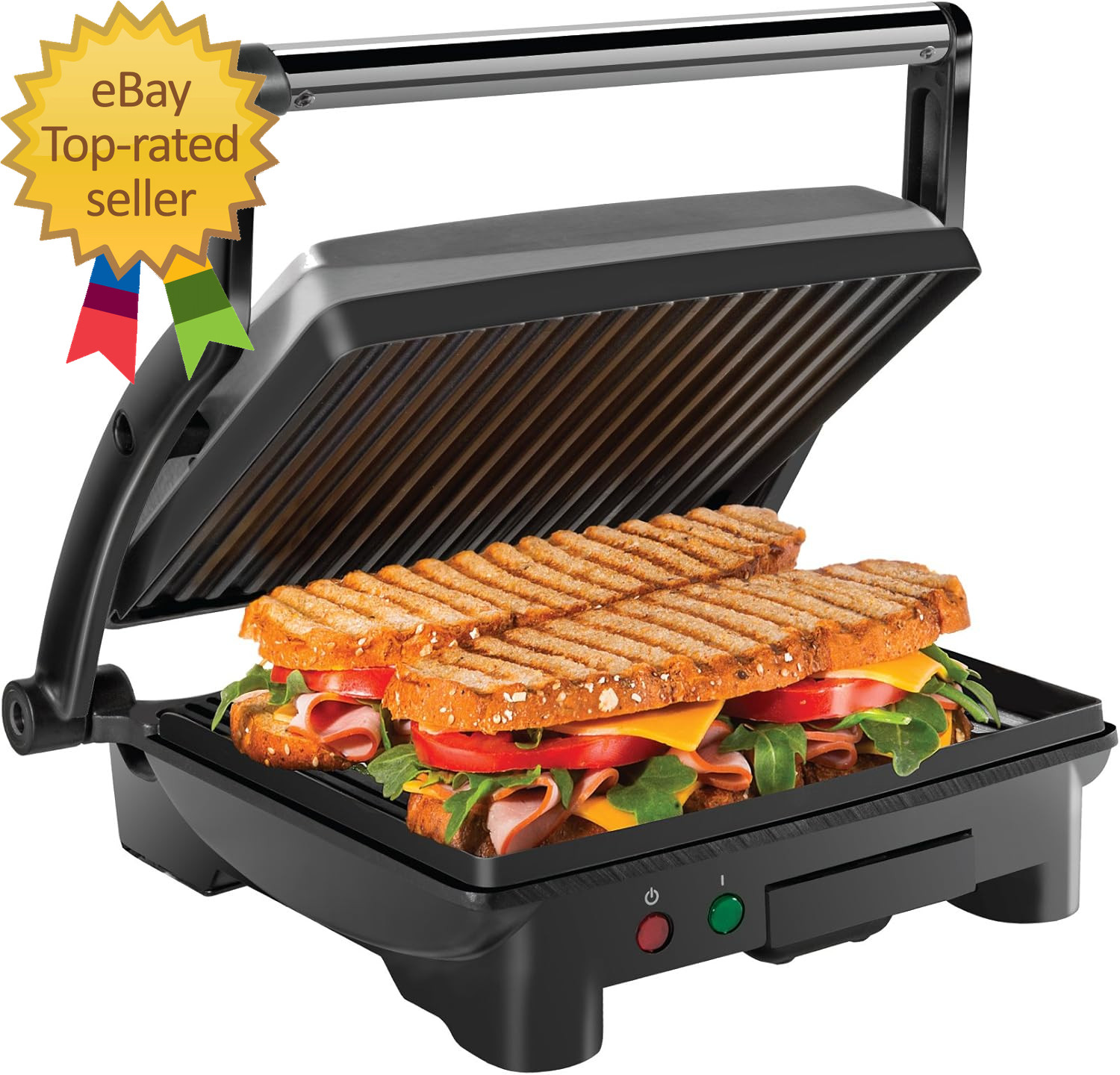 Panini Press Grill and Gourmet Sandwich Maker Non-Stick Coated Plates, Opens 180