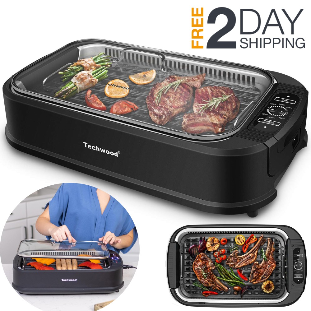 Parrilla Eléctrica 1500W Para Cocinar Con Tapa De Cristal y Control Temperatura
