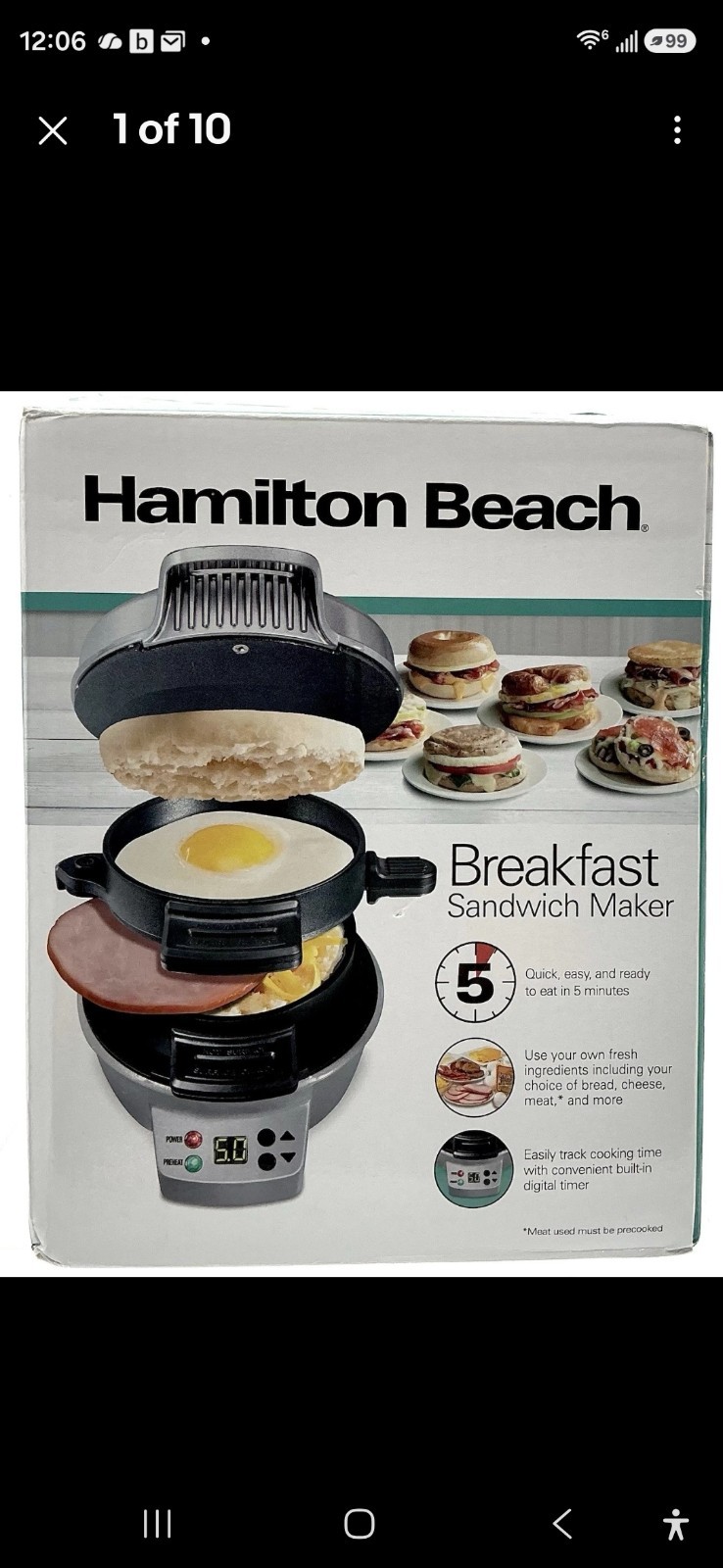 Hamilton Beach Breakfast Sandwich Maker Model 25478R Silver Saves You Money!