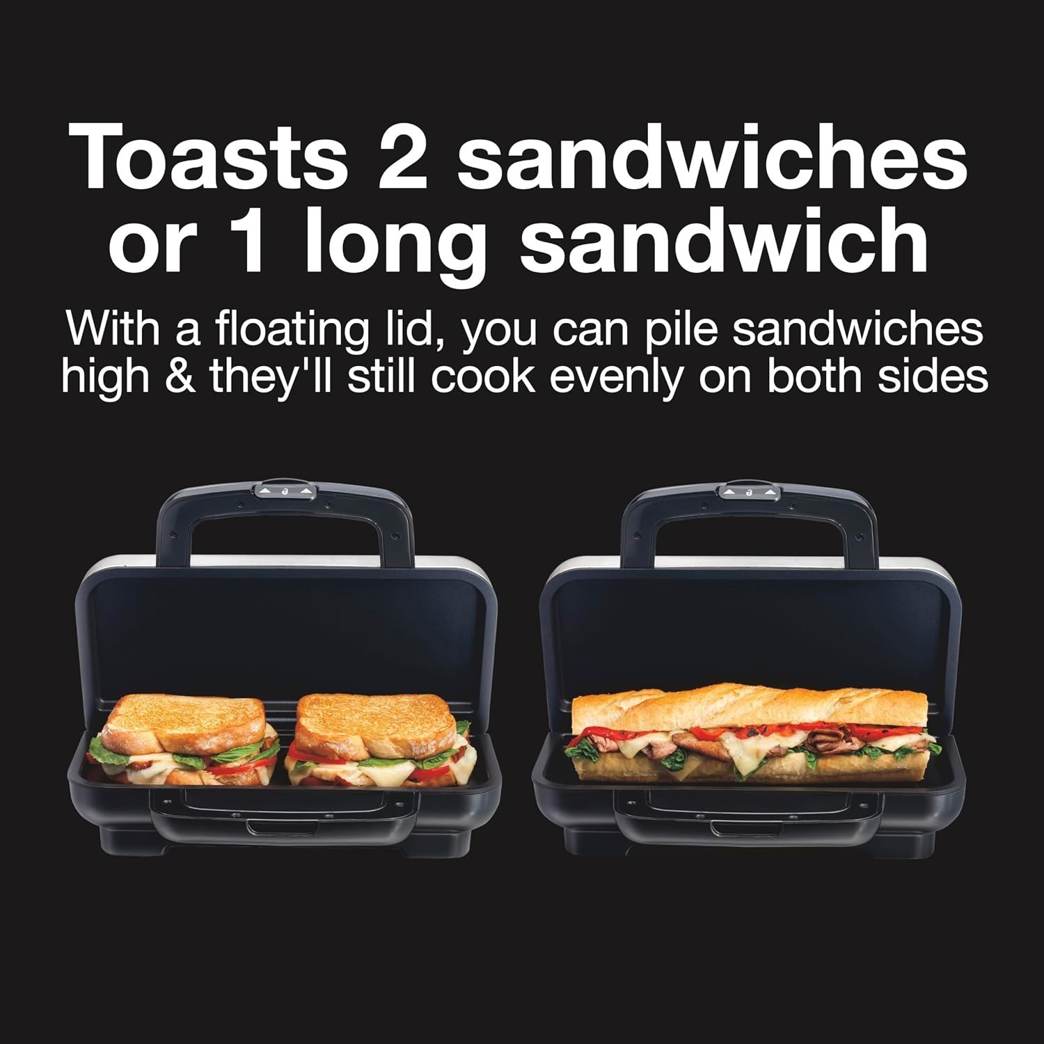 Deluxe Hot Sandwich Maker PFAS-Free Nonstick Fits 2 Sandwiches Stainless