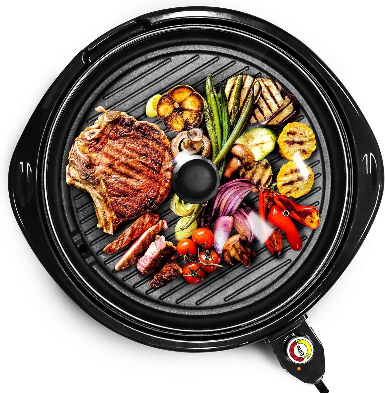 Large Indoor Electric Round Nonstick Grill Cool Touch Fast Heat Up Ideal Low-…