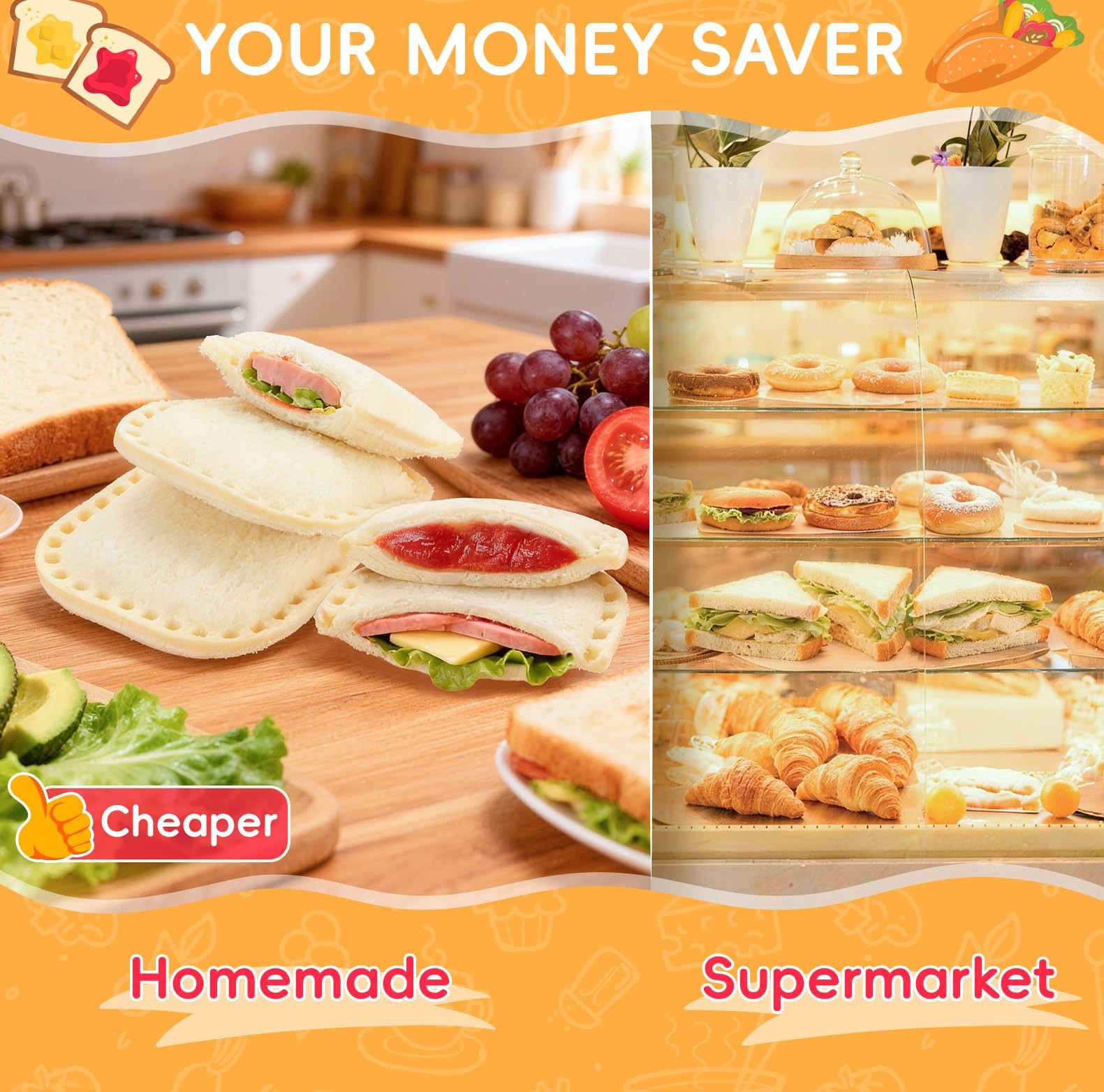 Sandwich Cutters for Kids Lunch, Breakfast Crustless Sandwich Maker