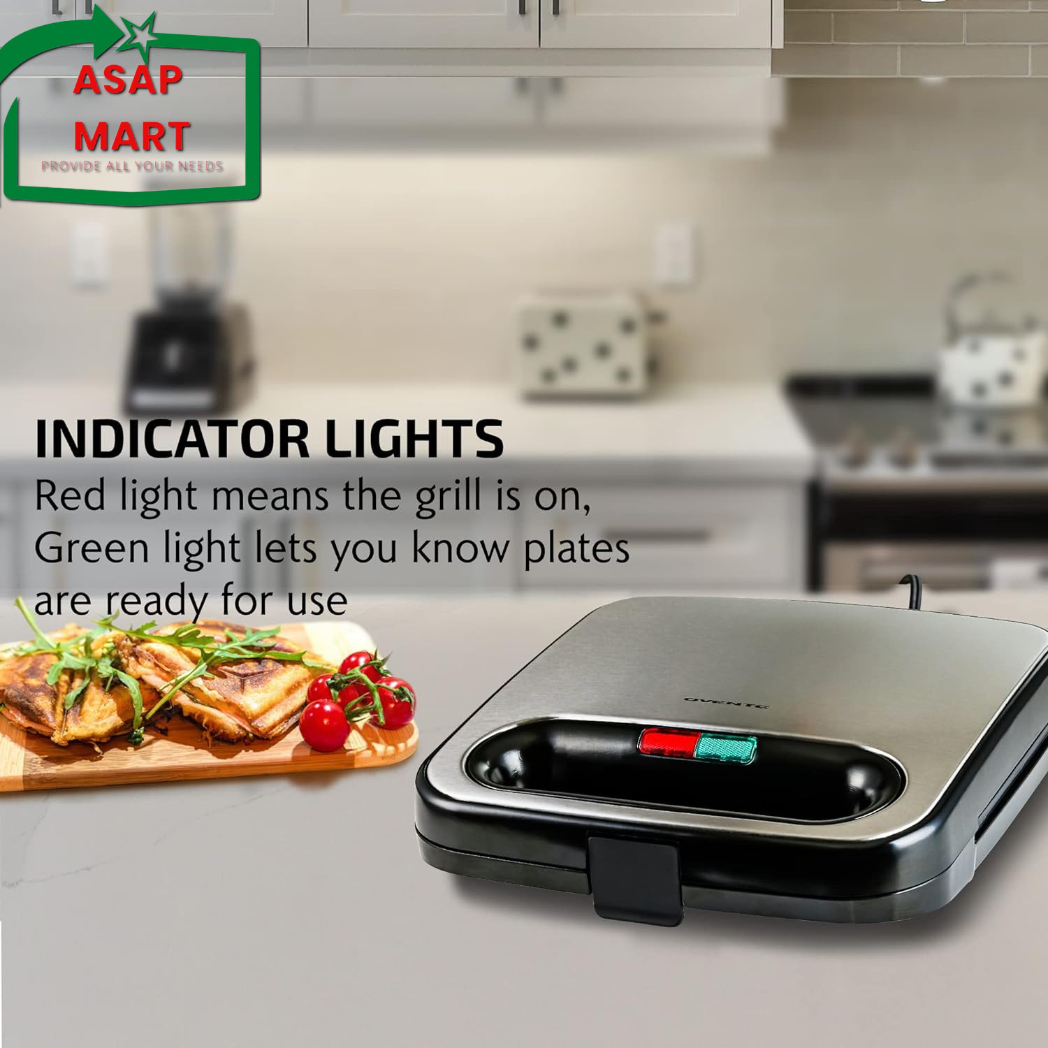 OVENTE Electric Sandwich Maker with Non-Stick Plates, Indicator Lights, Cool Tou