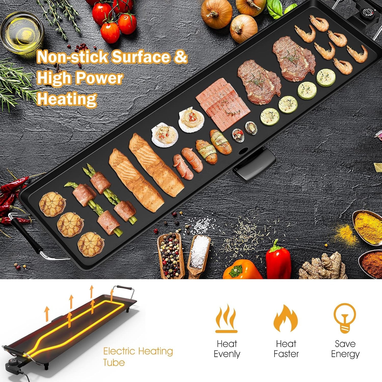 35″ Electric Griddle 2000W Nonstick Extra Large Griddle Long Table Top Grill