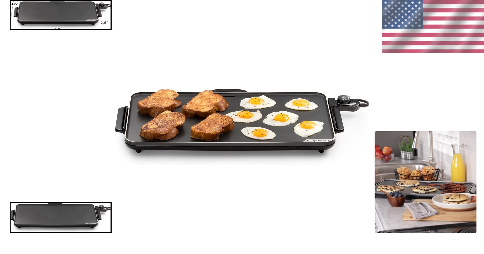 Low Profile 22 Inch Griddle Black Ceramic Nonstick PFAS Free Cooking Surface