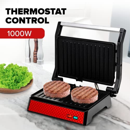 OVENTE Electric Panini Press Sandwich Maker with Non-Stick Coated Plates,