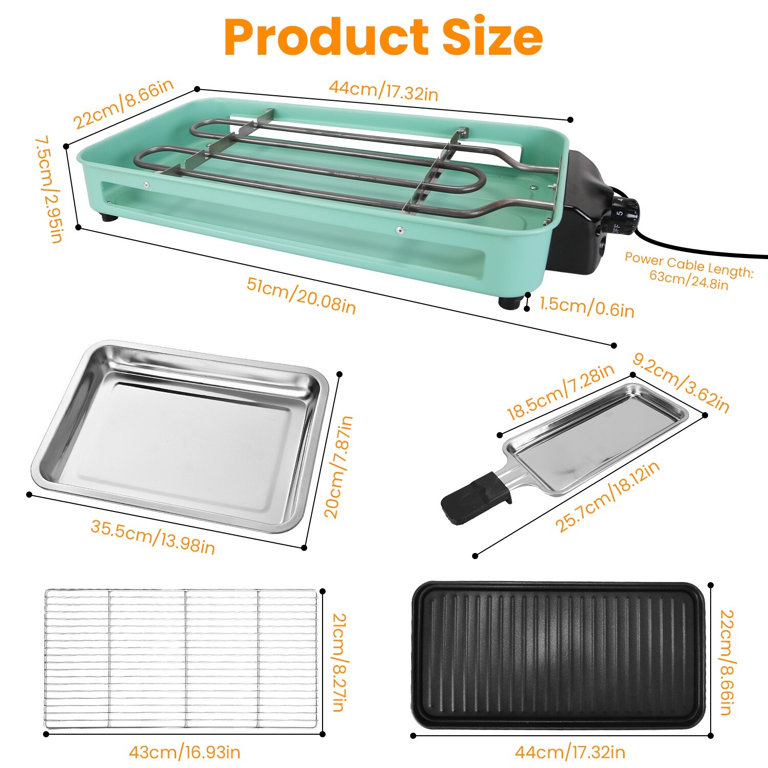 1500W Electric Grill Picnic Grill Net Removable Party Outdoor Plate Dishwasher