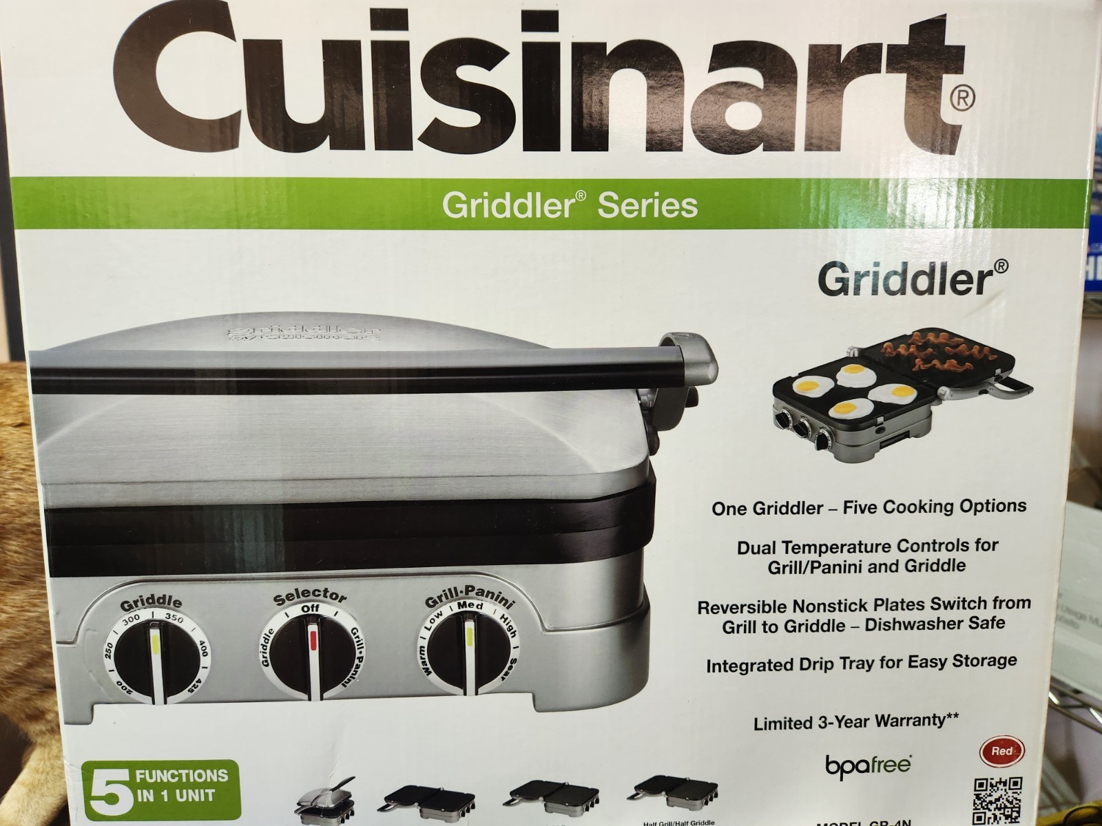 Cuisinart Griddler GR-4N 5-in-1 Full Grill Griddle Half/Half Panini Press NEW!!