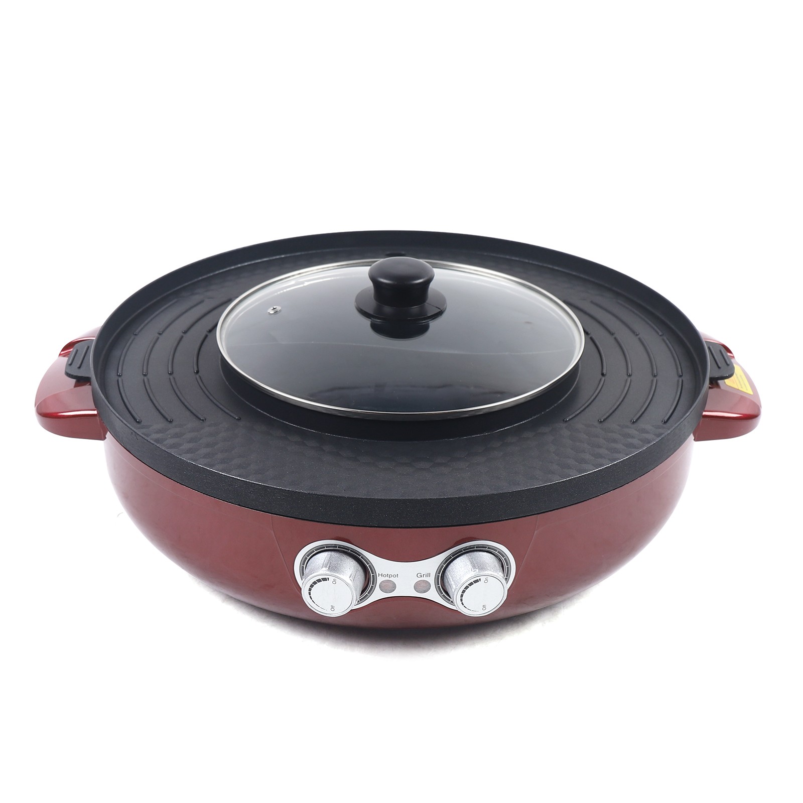 2 in 1 Electric Smokeless Grill and Hot Pot BBQ Grill Soup Shabu Pot 2200W 110V