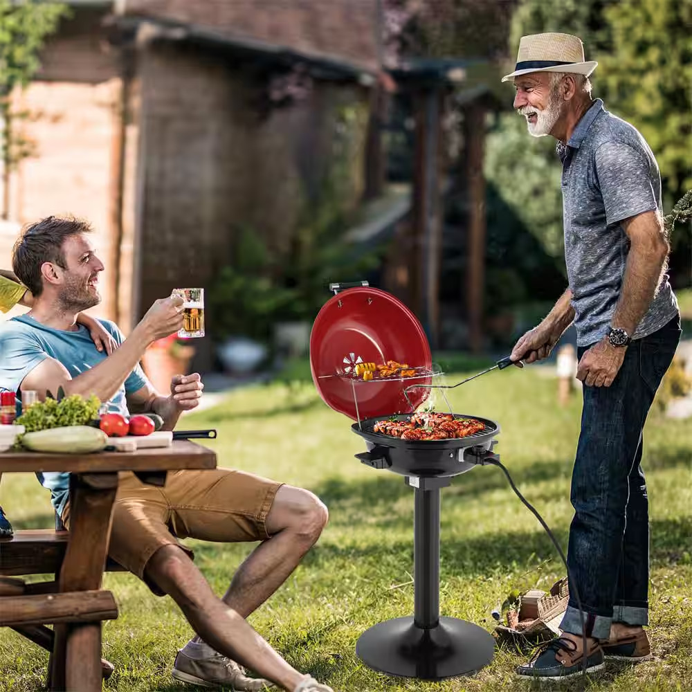 1600W Electric Countertop BBQ Grill Portable Double Layer Electric Grill with St