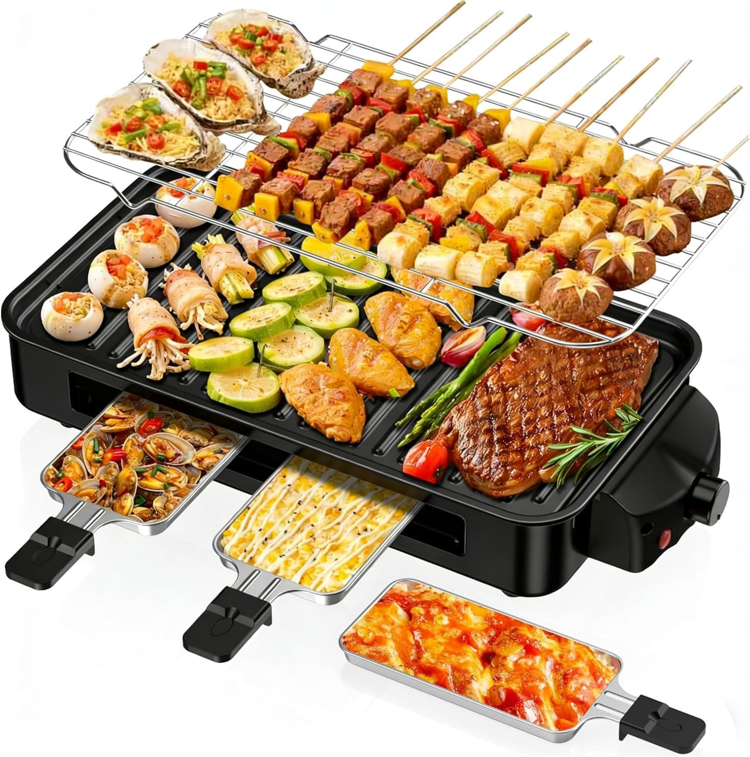 Electric Indoor Grill 1700W, 2 in 1 Smokeless Indoor Grill for Kitchen with Non-