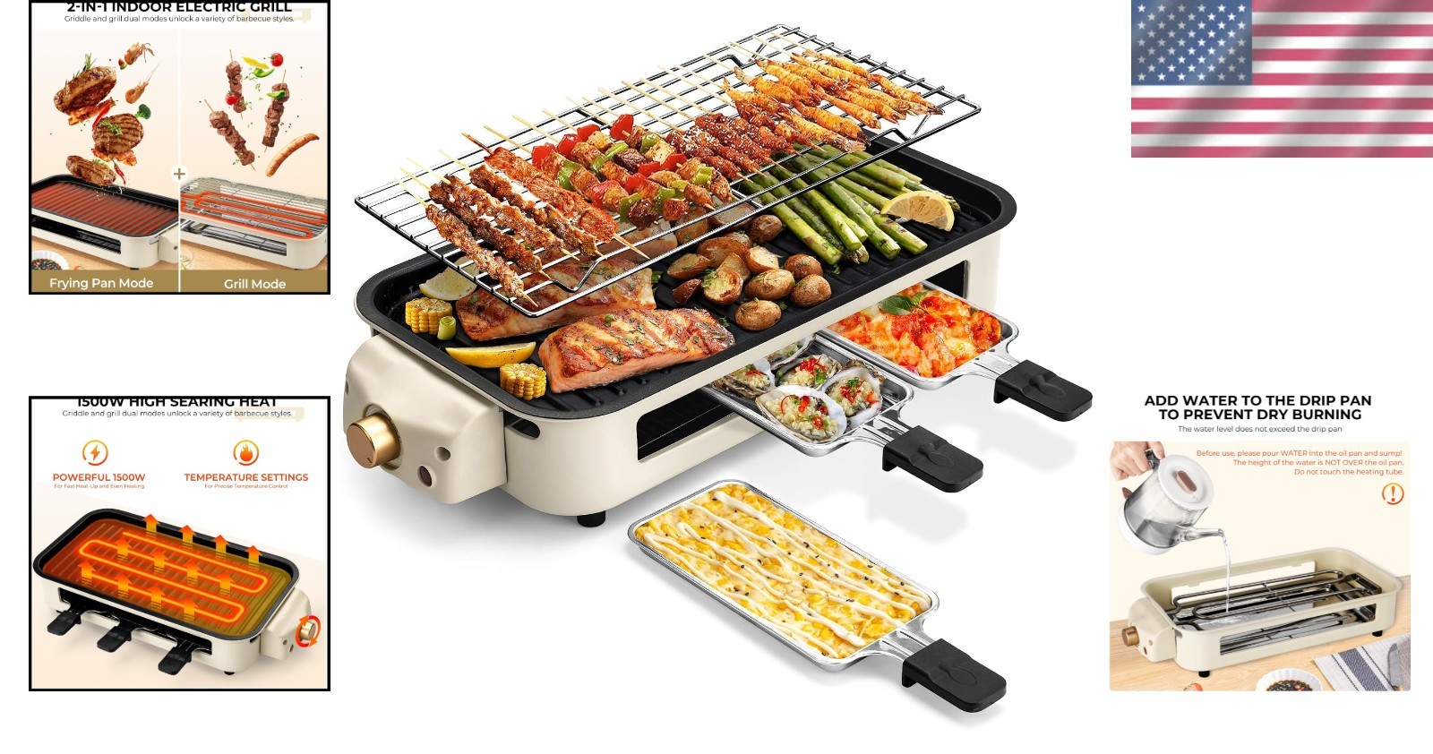 Smokeless 2 in 1 Electric Indoor Grill with Removable Non-Stick Plate, 1700W