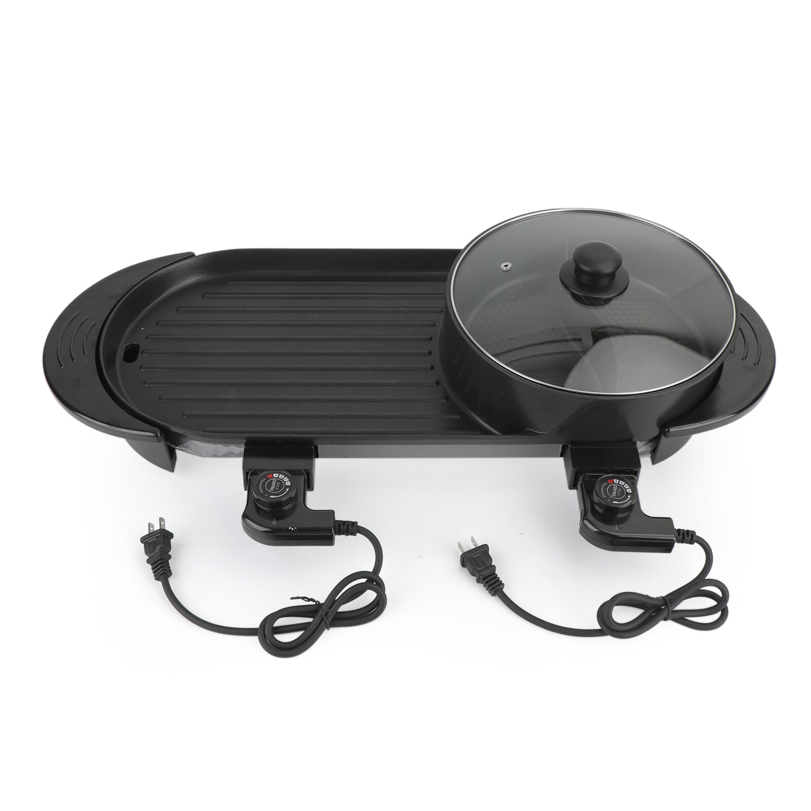 2 in 1 Portable Electric Hot Pot Barbecue Grill Non-Stick Teppanyaki Pan EP