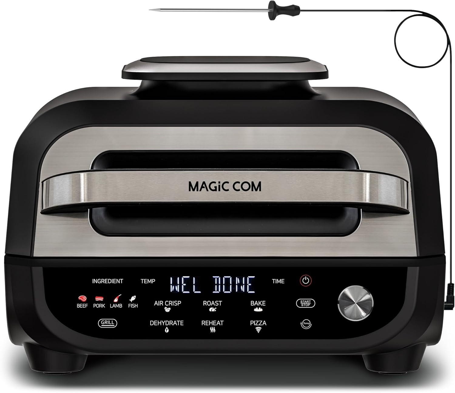 Magic COM Indoor Grill Air Fryer Combo, 7-In-1 Electric Grill with Steak, Roast,