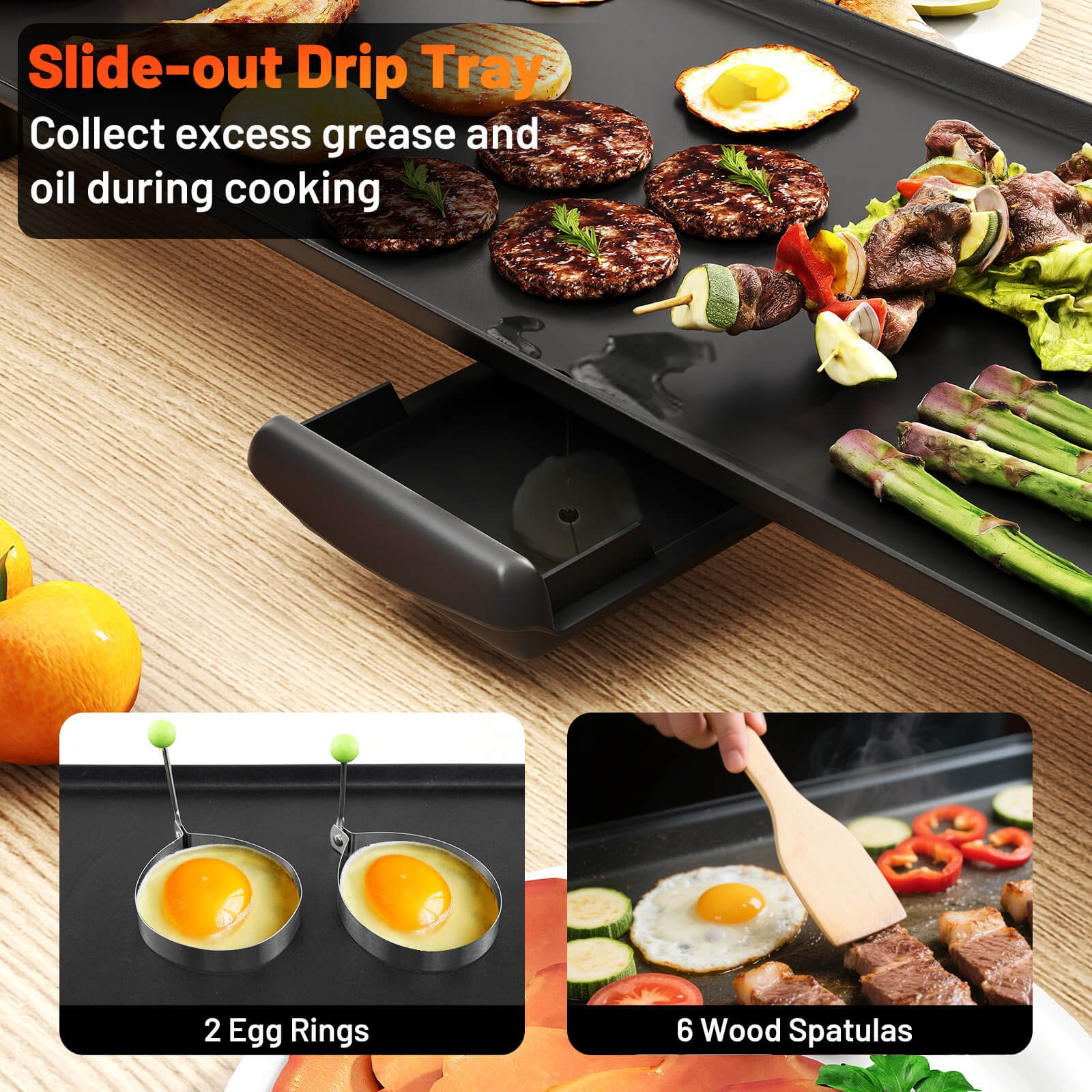 27″ Large Electric Griddle with Adjustable Temperature Thermostats and Drip Tray