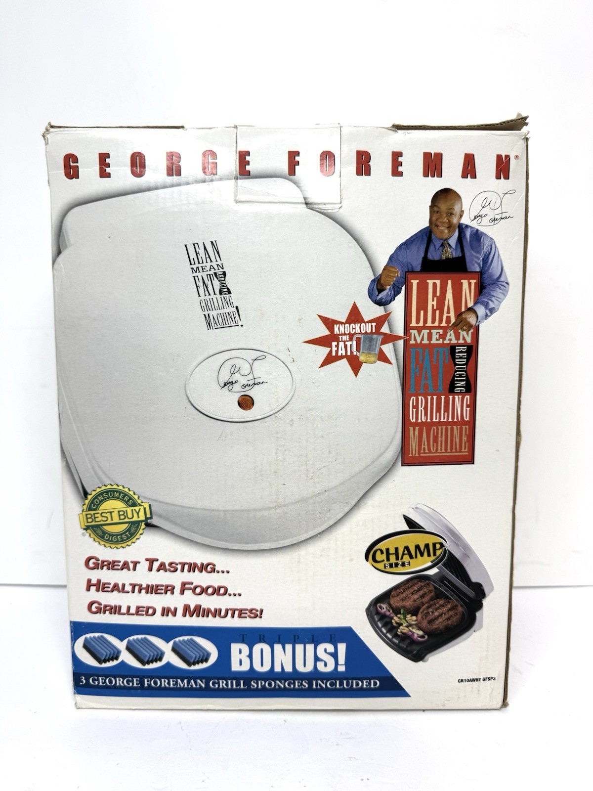 George Foreman Electric Grill White Lean Mean Meat GR10AWHT, New, Open Box