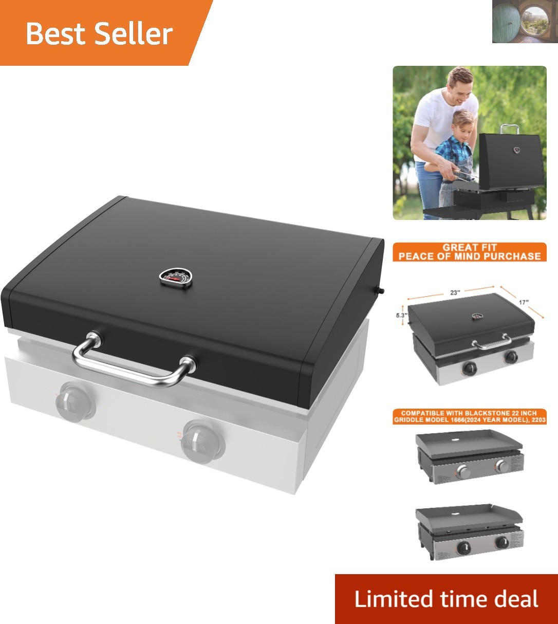Upgraded Hinged Lid for Blackstone 1666 Griddle | 22-Inch Hard Cover Accessory