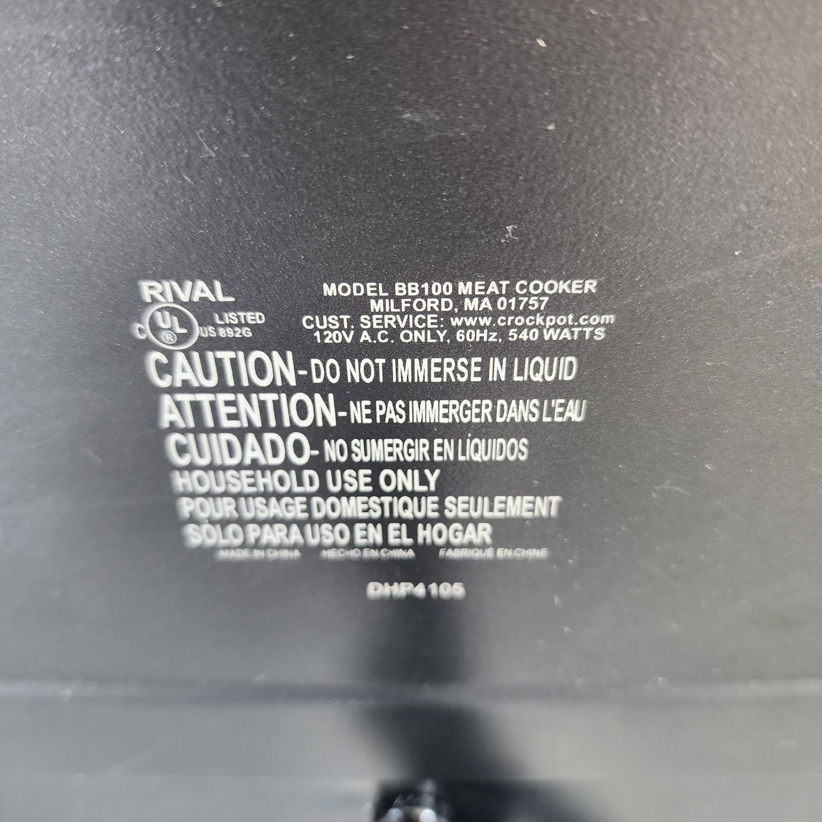 RIVAL Crock Pot BBQ Pit Indoor Countertop Slow Roaster Meat Grill BB100 Tested