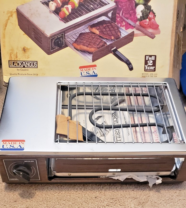 NOS VINTAGE BLACK ANGUS BROILER GRILL TOASTER PERSONAL NEVER USED PB-100 USA