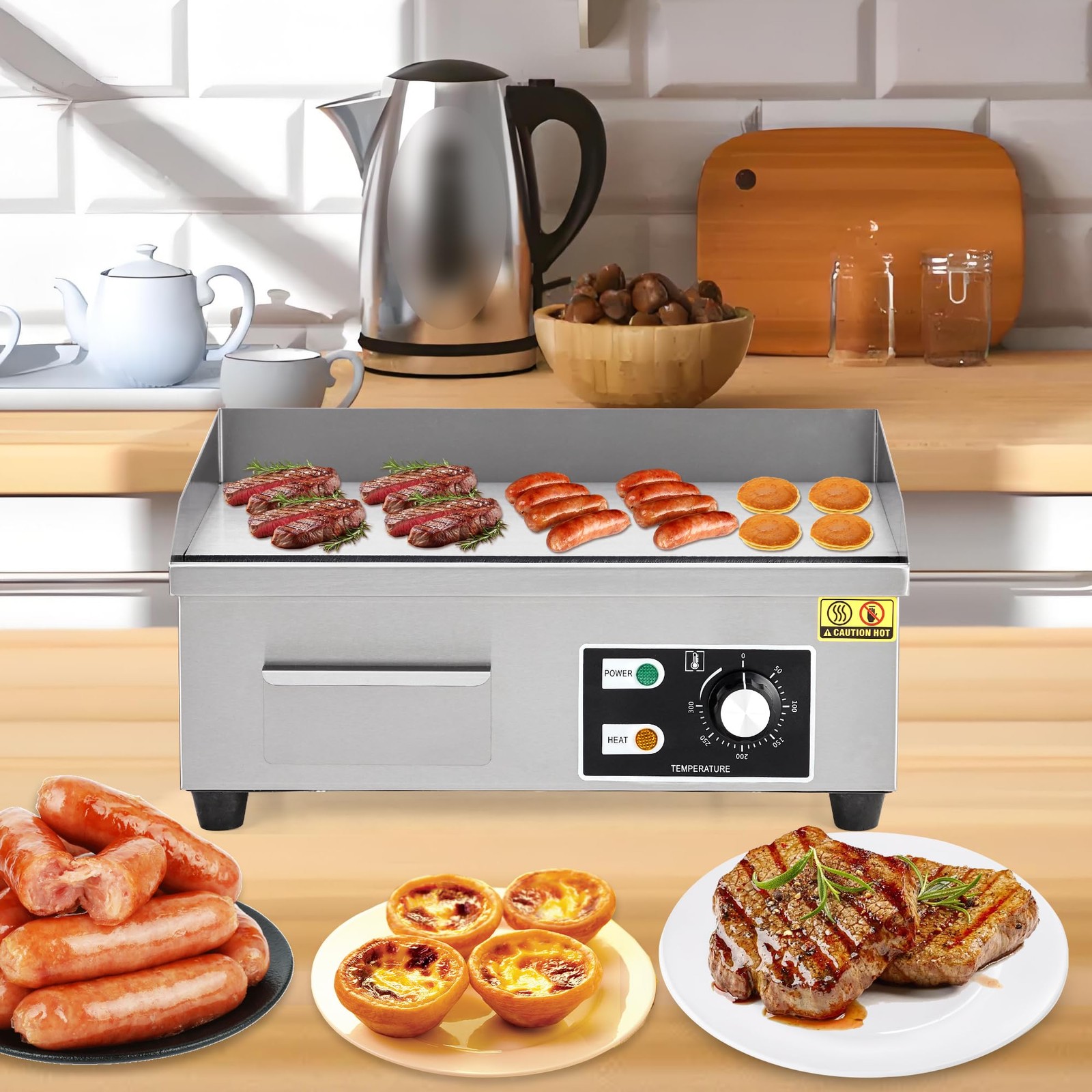 Commercial Electric Griddle 1600w Stainless Steel Flat Top Grill For Home