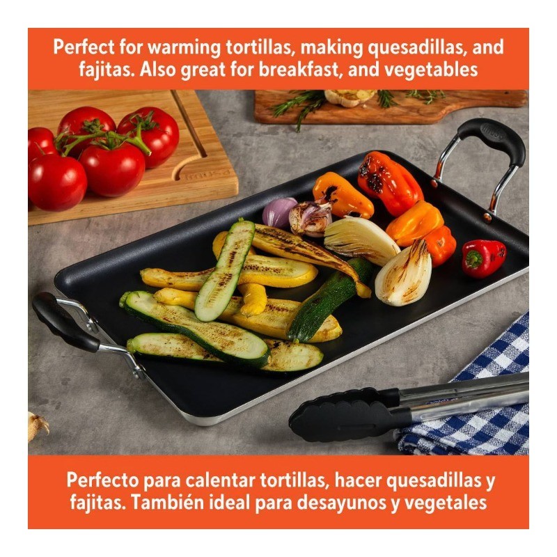 17″x10″ Ceramic Double Burner Griddle Black: Hand Wash, Electric/Gas