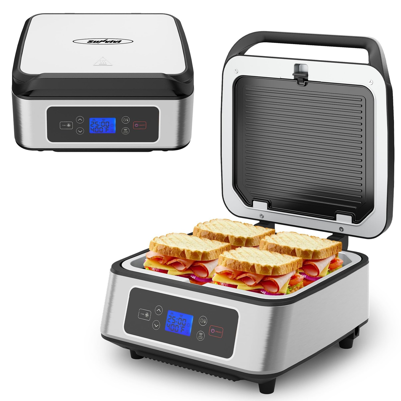 Sunvivi 1300W Smokeless Grill Indoor Auto-Lift, Electric Panini Press Griddle