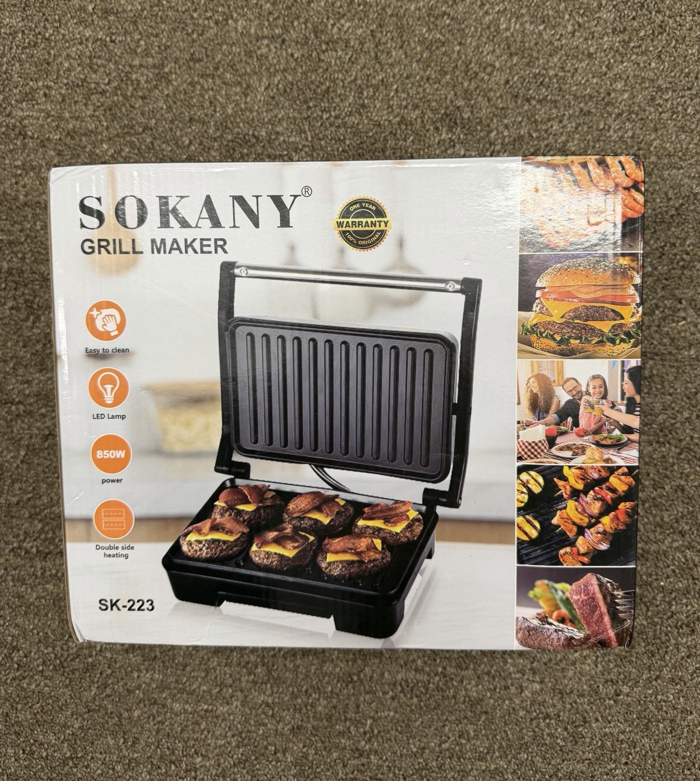SOKANY SK-223 Electric Contact Grill 850W Stainless Steel Double-Side Heat SKU:T